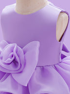 Blisseven LS8609 lavender girls princess dress bodice detail, showing the smooth sleeveless bodice, waist seam, and large 3D floral decoration
