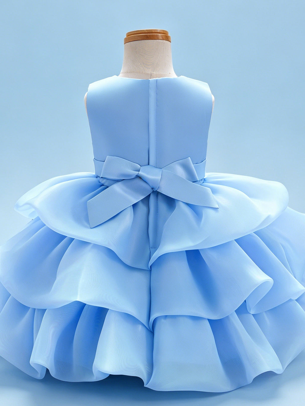 Blisseven girls sky blue flower girl dress back view