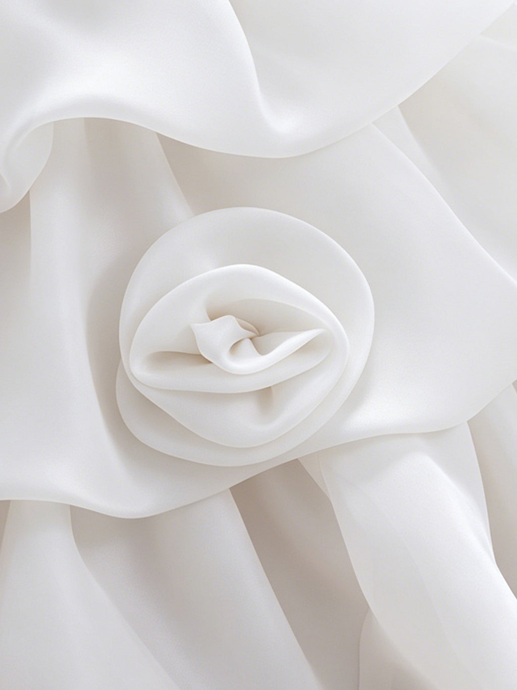 Blisseven LS8609 white girls organza dress skirt flower detail, showing small 3D floral decorations on the layered tiered skirt