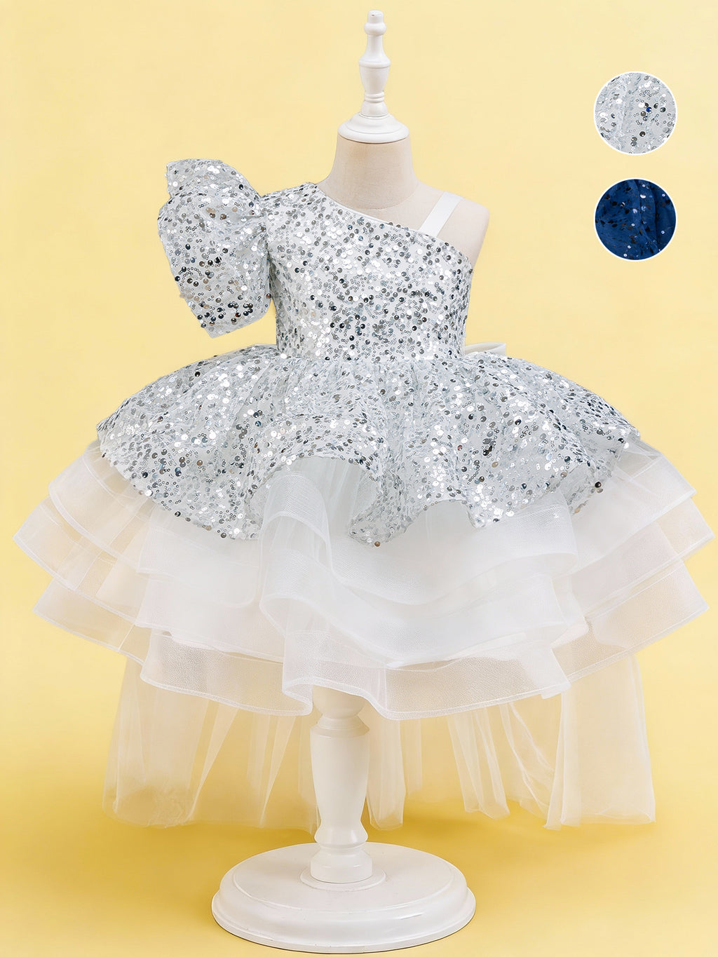 Blisseven girls one shoulder sequin princess dress video showing front and full dress details