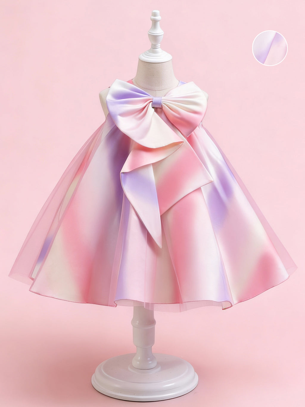 Blisseven pastel rainbow girls bow princess dress front view