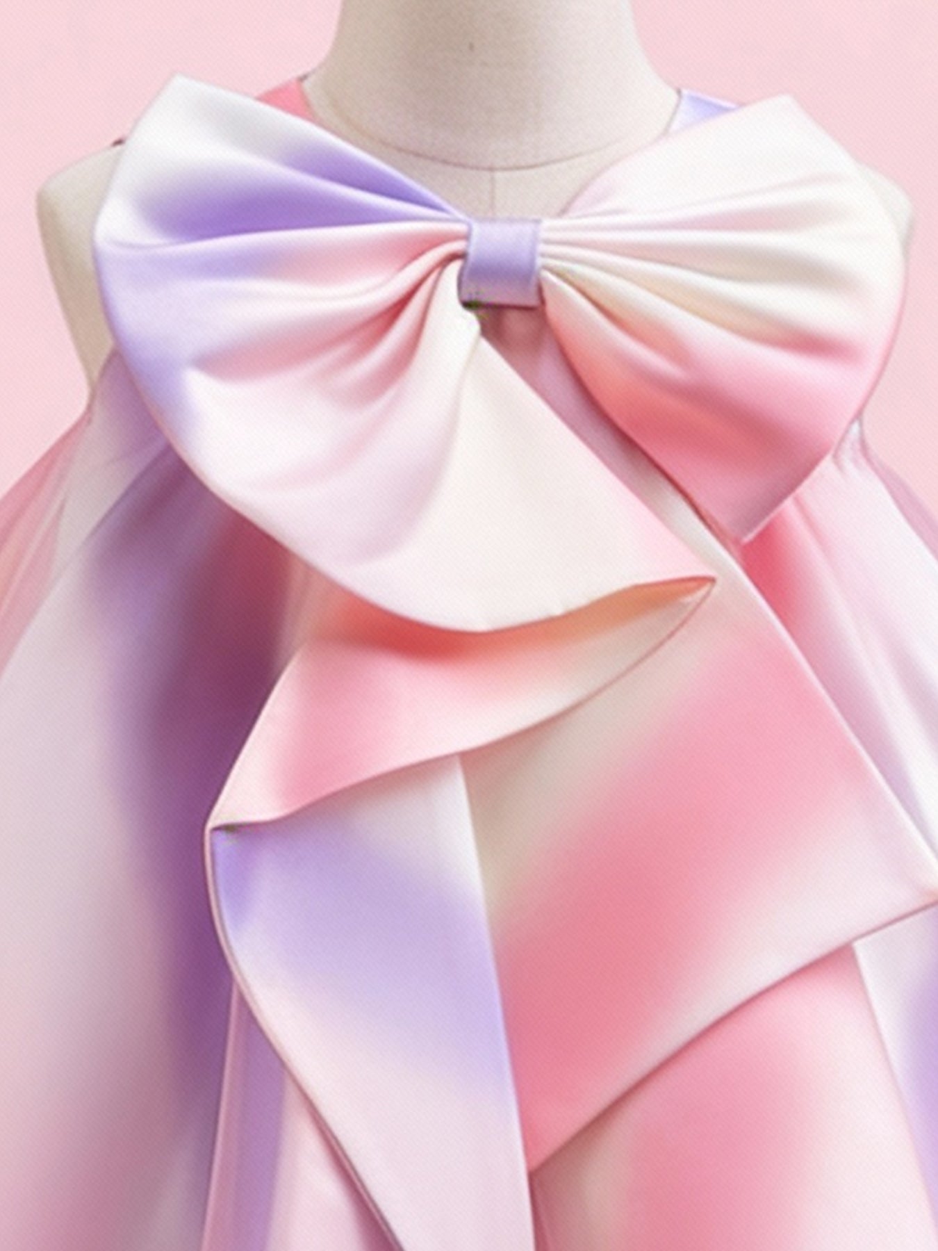 Blisseven pastel rainbow girls dress close up with oversized bow detail