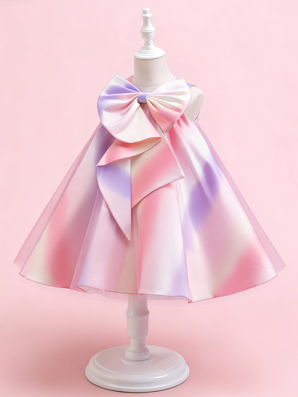 Blisseven pastel rainbow girls party dress side view with flared skirt