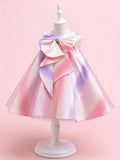Blisseven pastel rainbow girls party dress side view with flared skirt