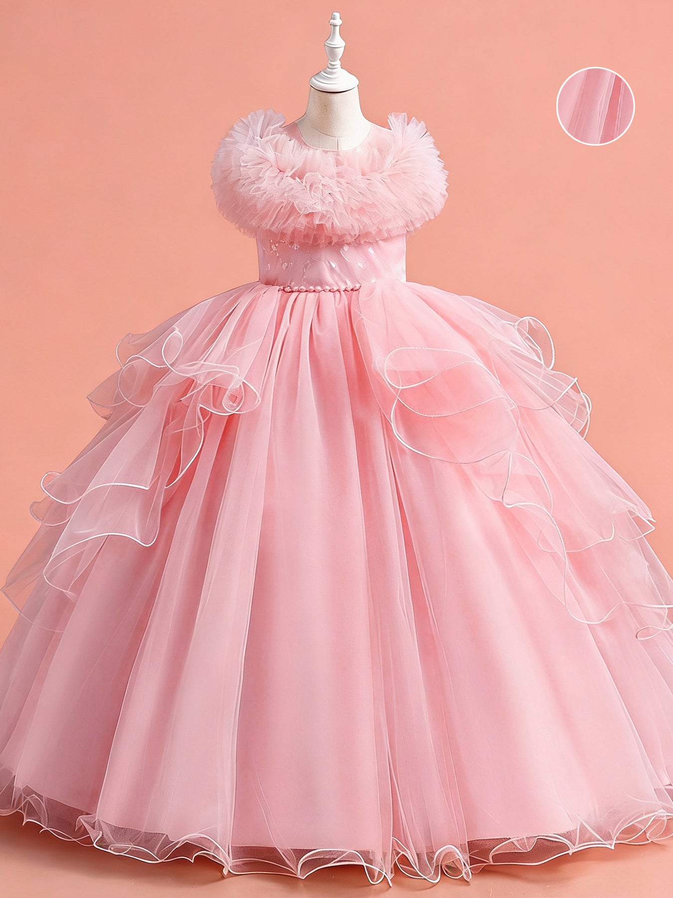 Blisseven pink girls princess ball gown front view