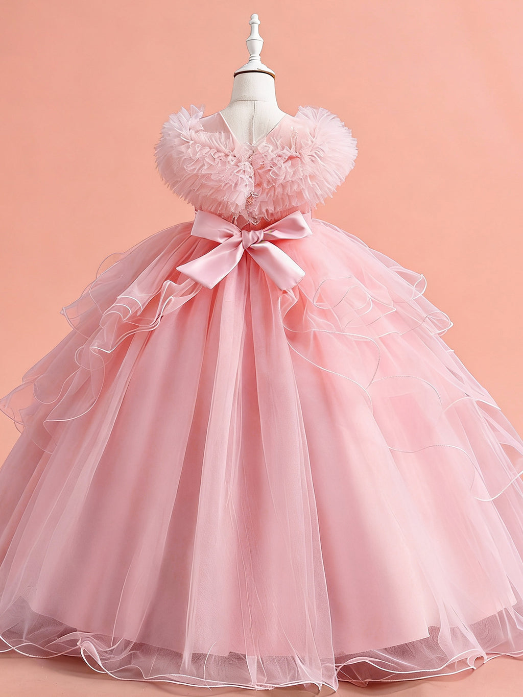 Blisseven pink girls princess tulle dress back view