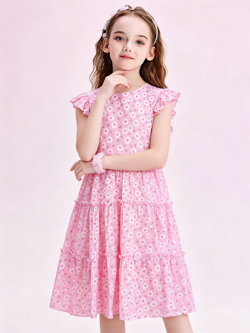 Blisseven pink girls summer dress styled for outdoor wear