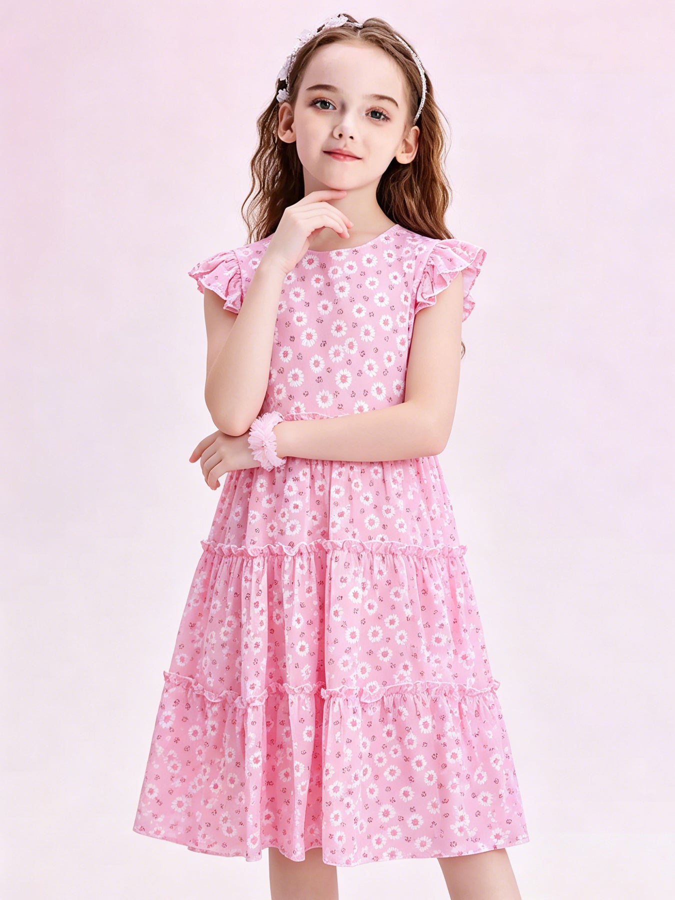 Blisseven pink girls summer dress styled for outdoor wear