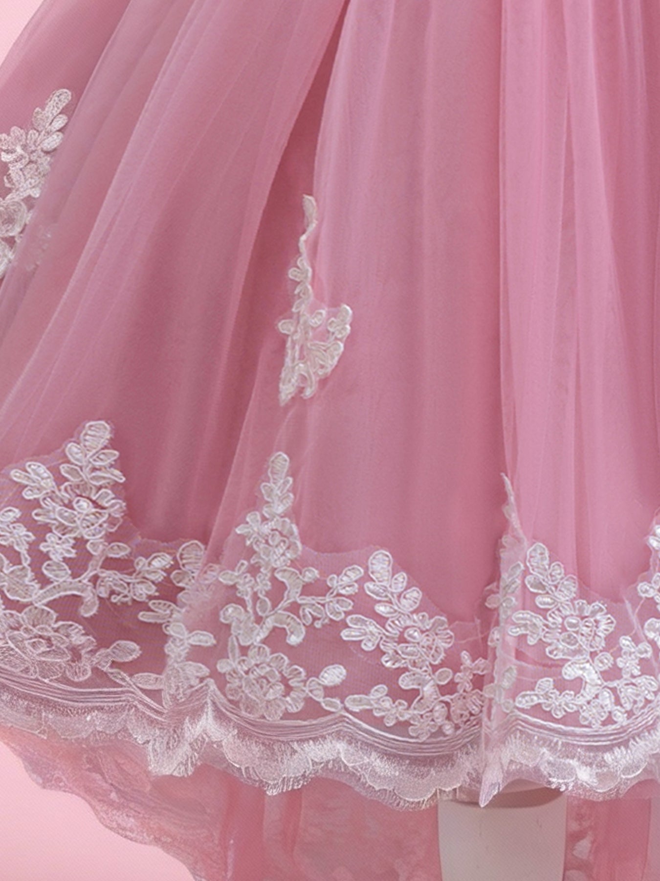 Blisseven rose pink flower girl dress with lace hem detail