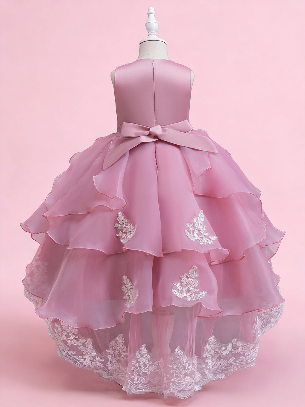 Blisseven rose pink girls lace princess dress back view