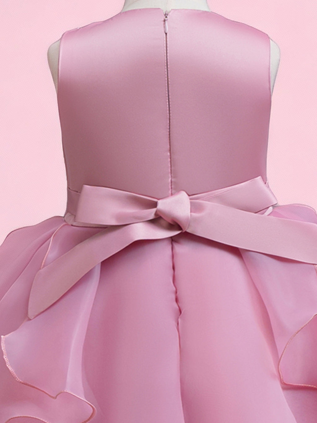 Blisseven rose pink girls princess dress with layered tulle skirt detail