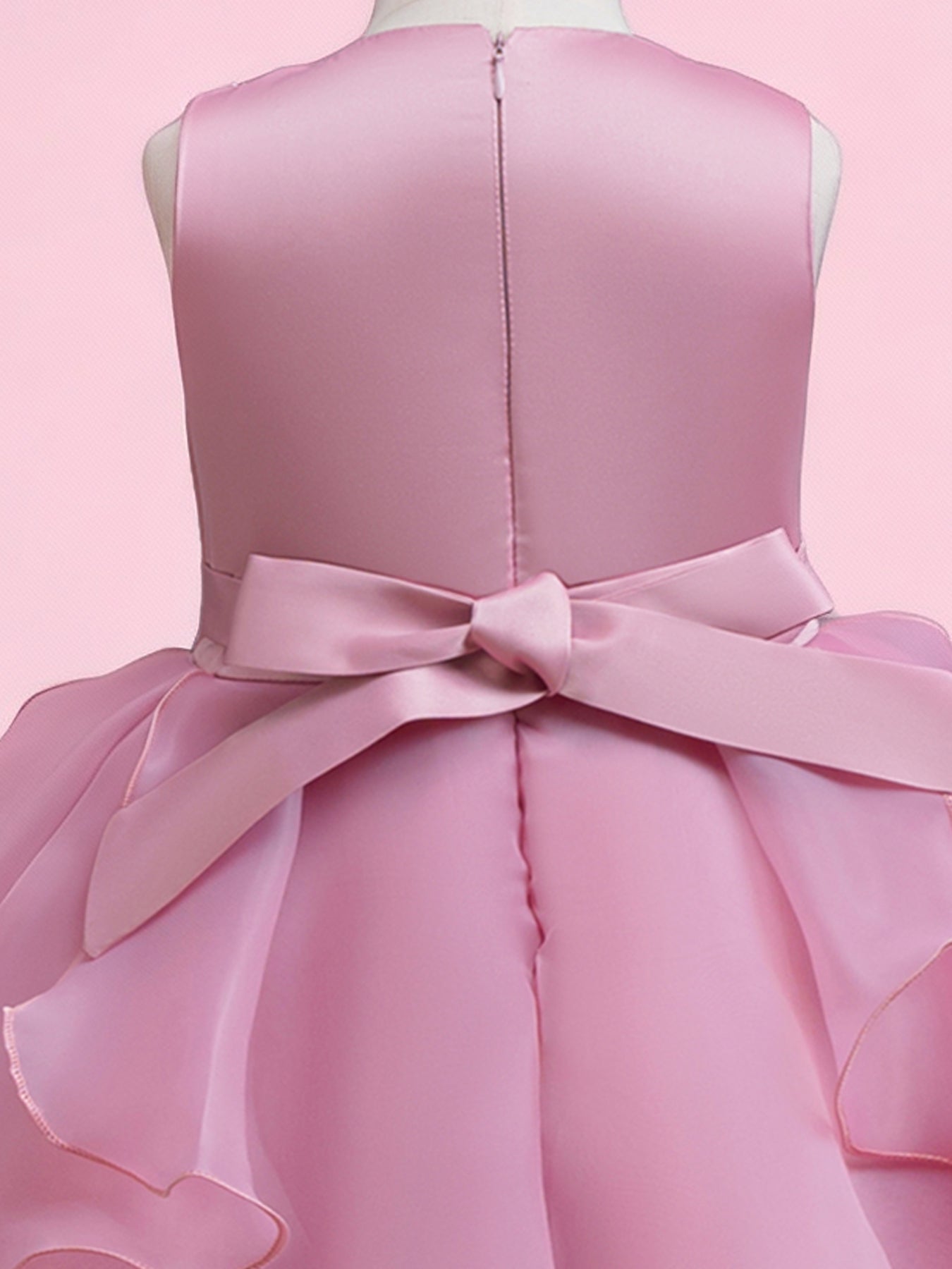 Blisseven rose pink girls princess dress with layered tulle skirt detail