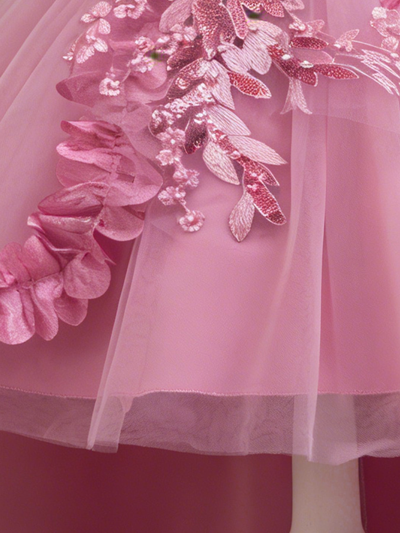 Blisseven rose pink girls princess dress with sparkling floral applique bodice detail