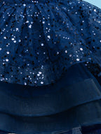 Blisseven royal blue girls party dress with layered tulle skirt detail