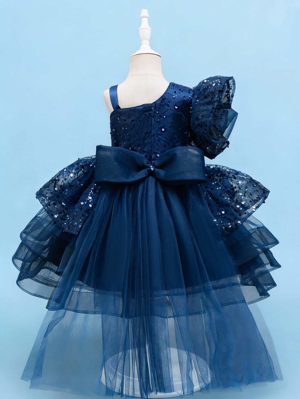 Blisseven royal blue girls princess dress back view