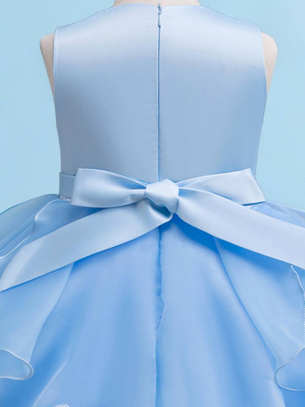 Blisseven sky blue girls princess dress with layered tulle skirt detail