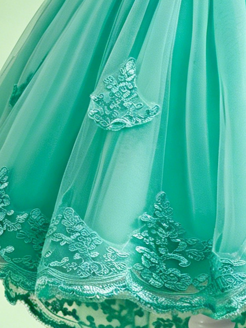 Blisseven teal flower girl dress with lace hem detail
