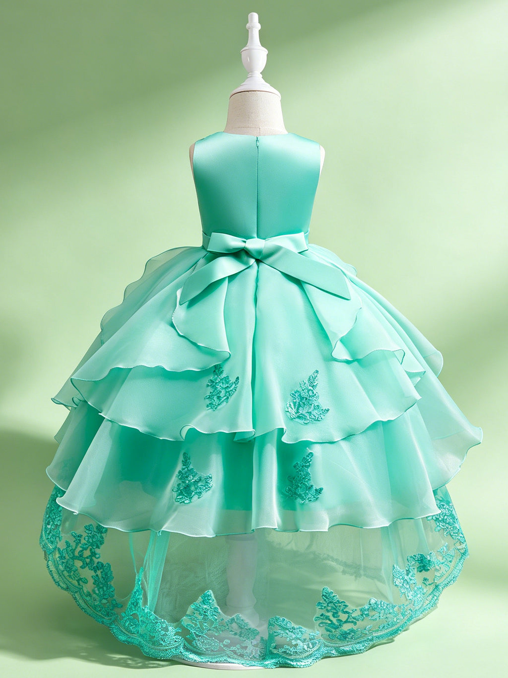 Blisseven teal girls lace princess dress back view