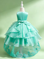Blisseven teal girls lace princess dress back view