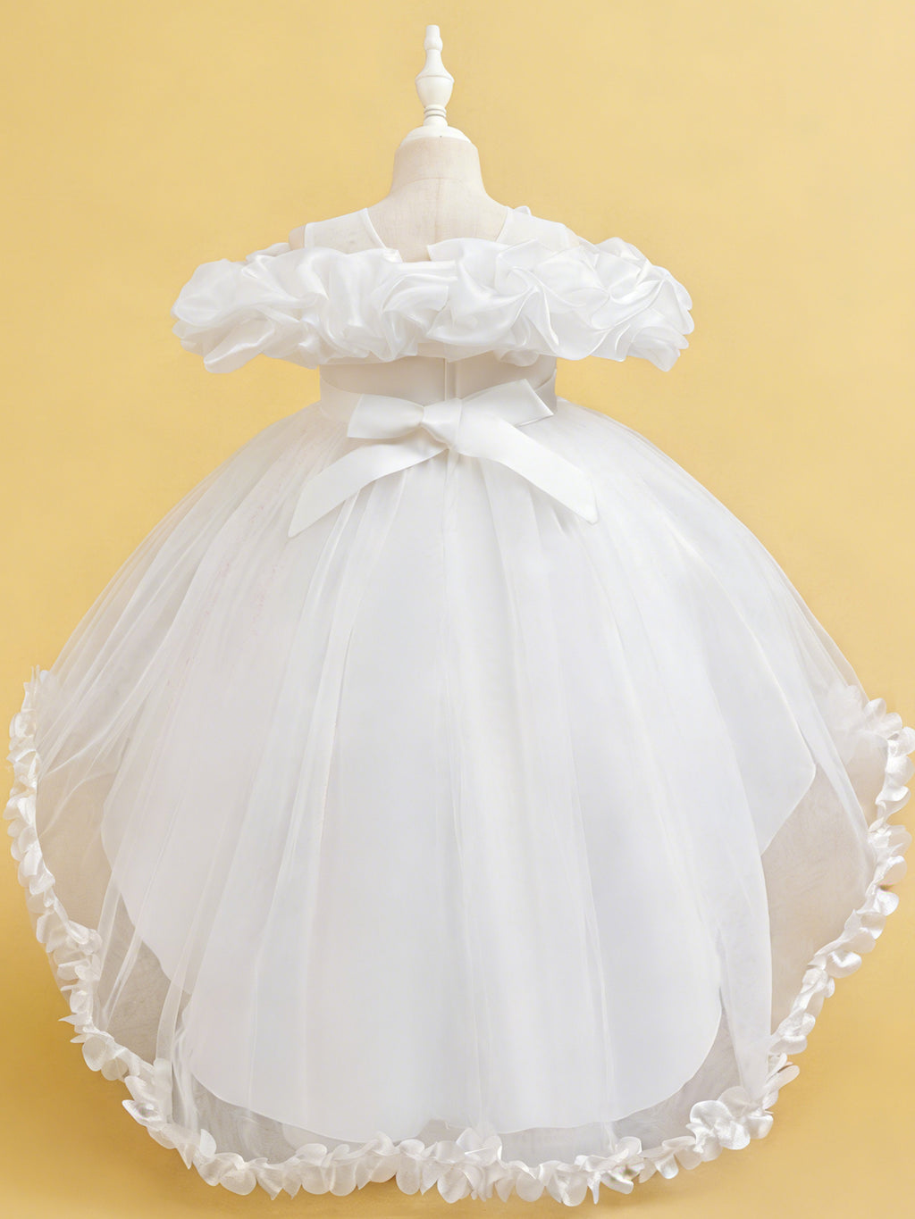 Blisseven white girls high low princess dress back view with bow detail