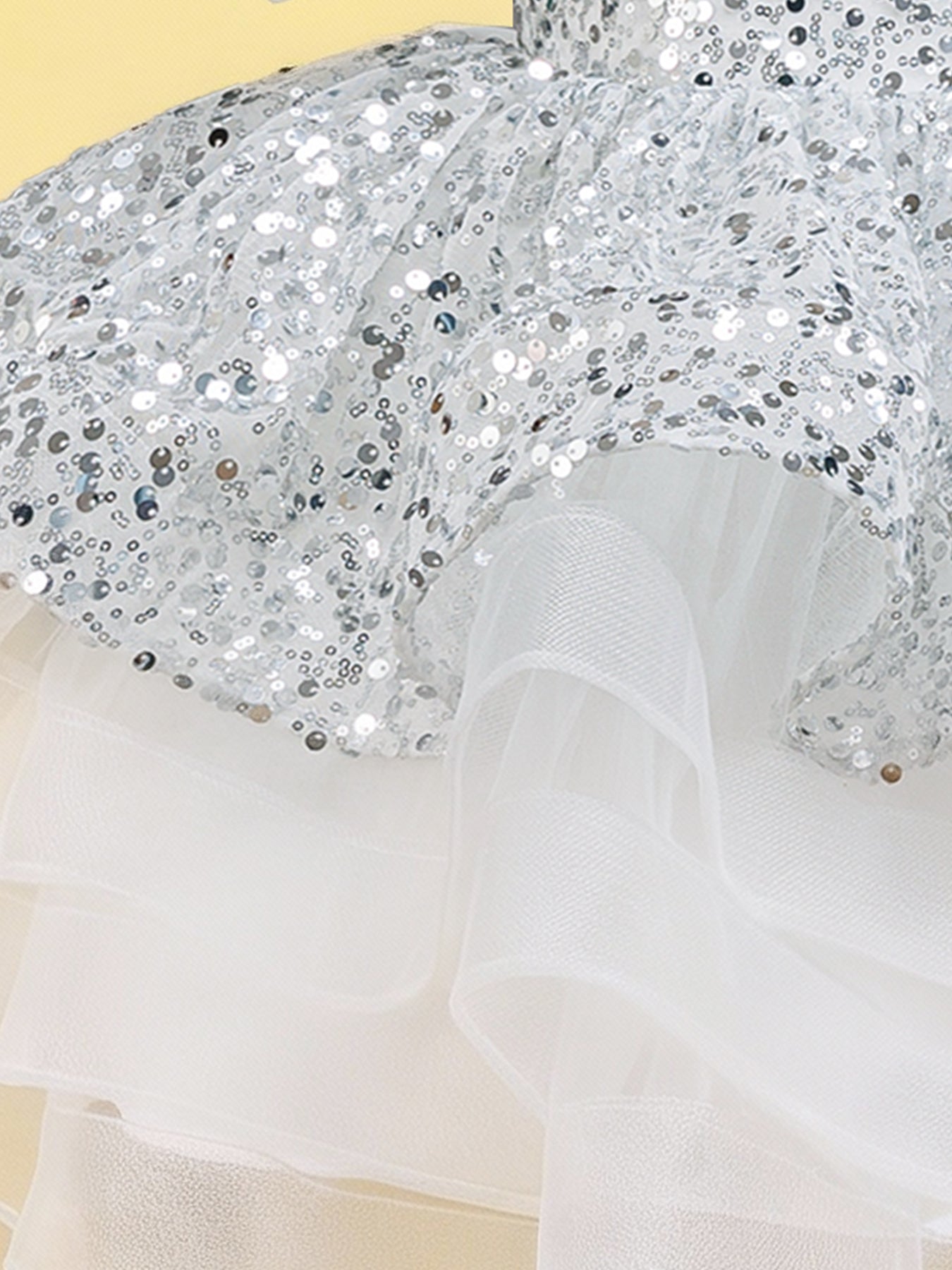 Blisseven white girls party dress with layered tulle skirt detail