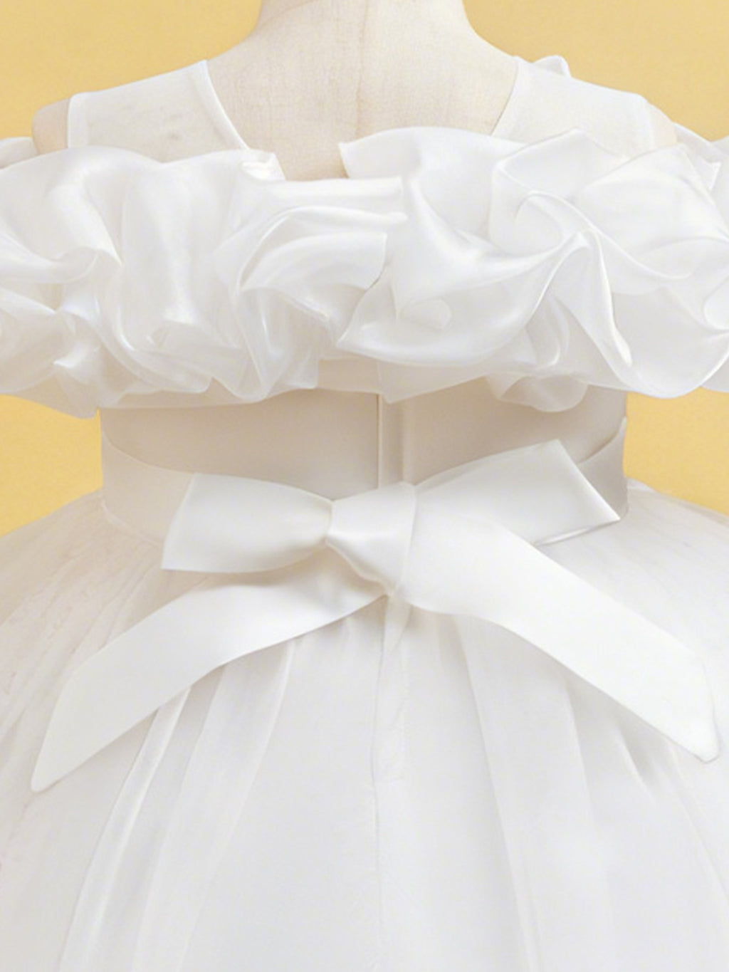 Blisseven white girls party dress with layered tulle high low skirt detail