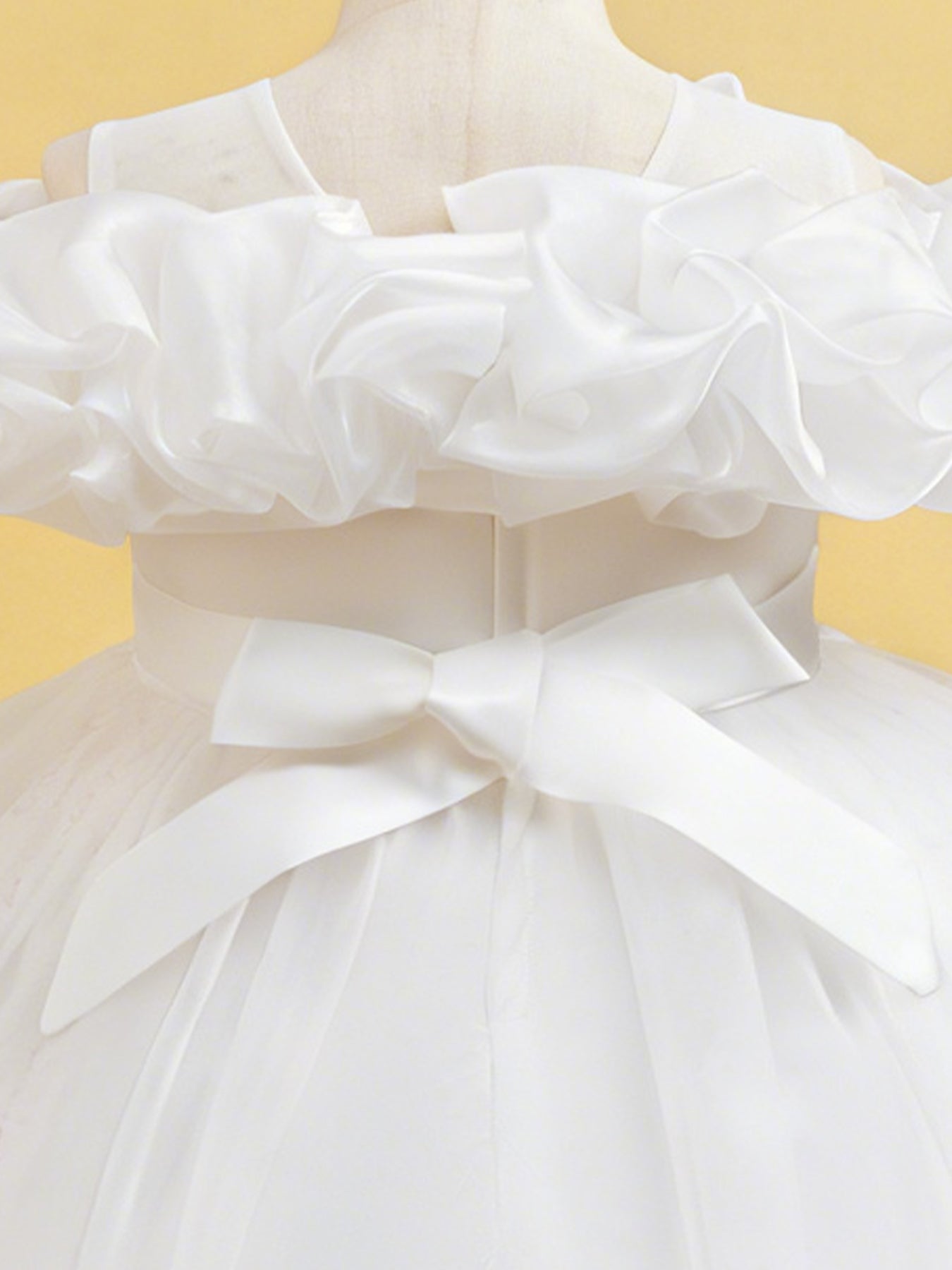 Blisseven white girls party dress with layered tulle high low skirt detail