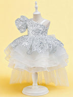 Blisseven white girls party dress side view with high low tulle skirt