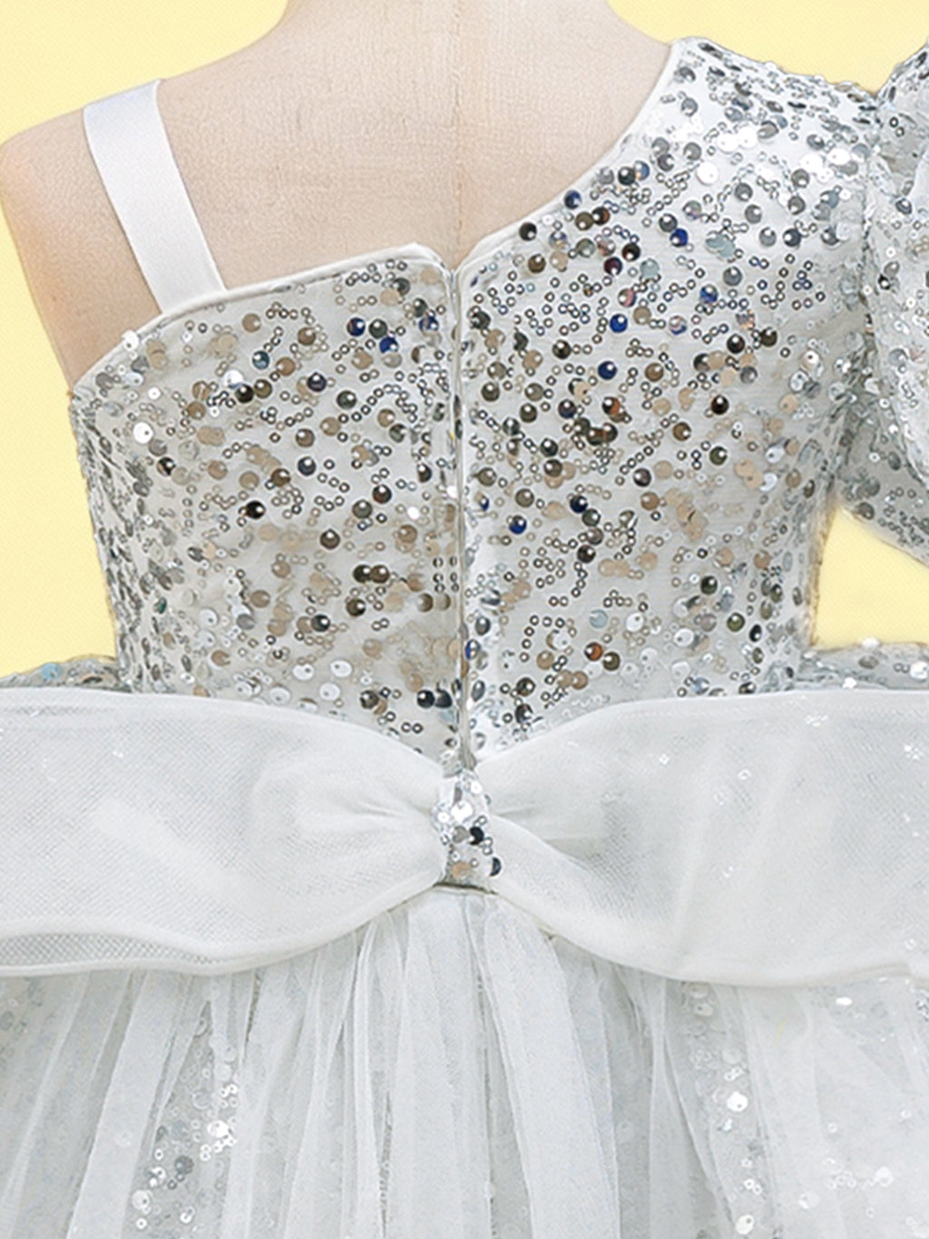 Blisseven white girls sequin princess dress with sparkling bodice detail