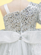 Blisseven white girls sequin princess dress with sparkling bodice detail