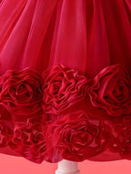 Burgundy sequin bodice and bow waist detail on girls princess dress