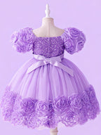 Lavender girls princess dress with sparkling sequin bodice back view