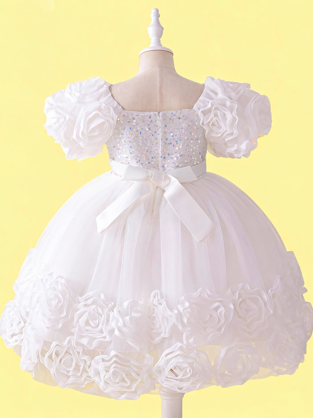White girls princess dress with sparkling sequin bodice back view