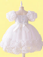 White girls princess dress with sparkling sequin bodice back view