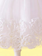 White sequin bodice and bow waist detail on girls princess dress