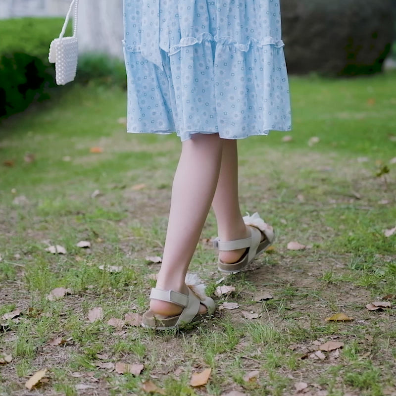 Blisseven girls floral tiered ruffle summer dress video showing front and full outfit details
