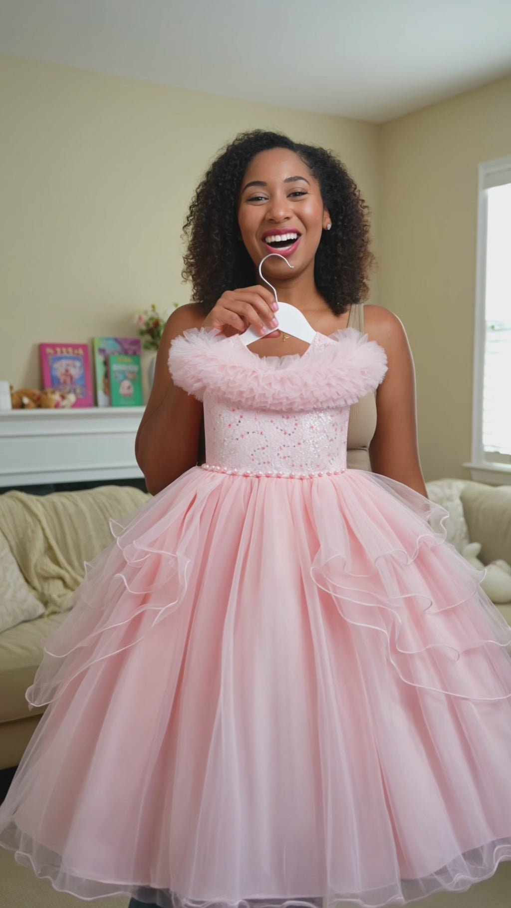 Blisseven pink girls princess ball gown video showing front and full dress details