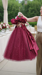 Blisseven LS8278 girls glitter tulle princess ball gown video showing front and full dress details